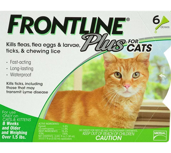 Cat Flea and Tick Treatment- Frontline Plus For Cats & Kitten 8 Weeks +, 6 Doses